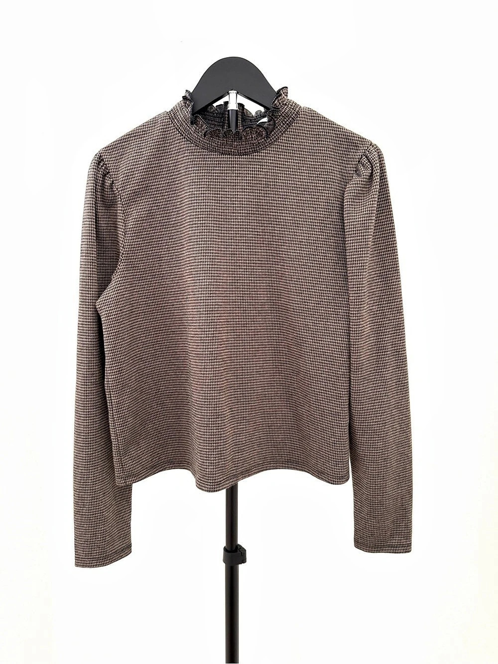 Mango Long Sleeve Mock Neck Top Brown & Black Size XL Like New